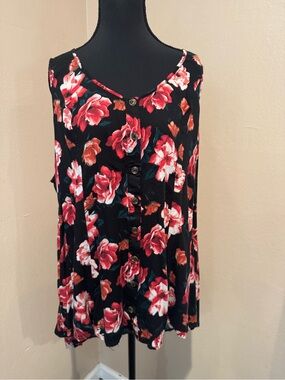 torrid Black Tank with Red & Pink Floral Print